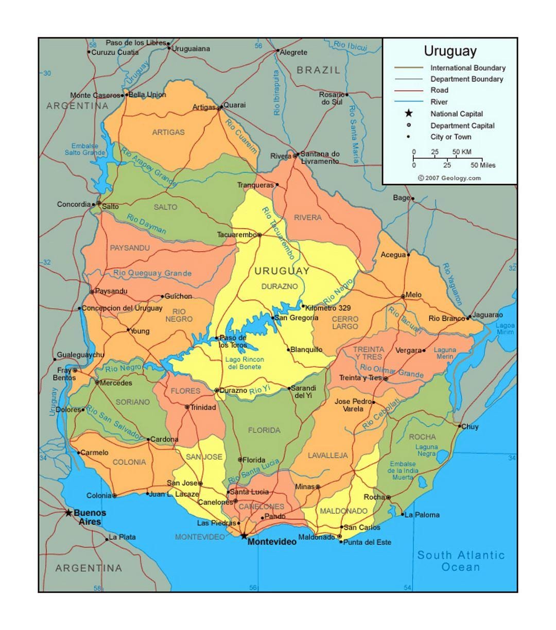 Mapa Urugvaj politički
